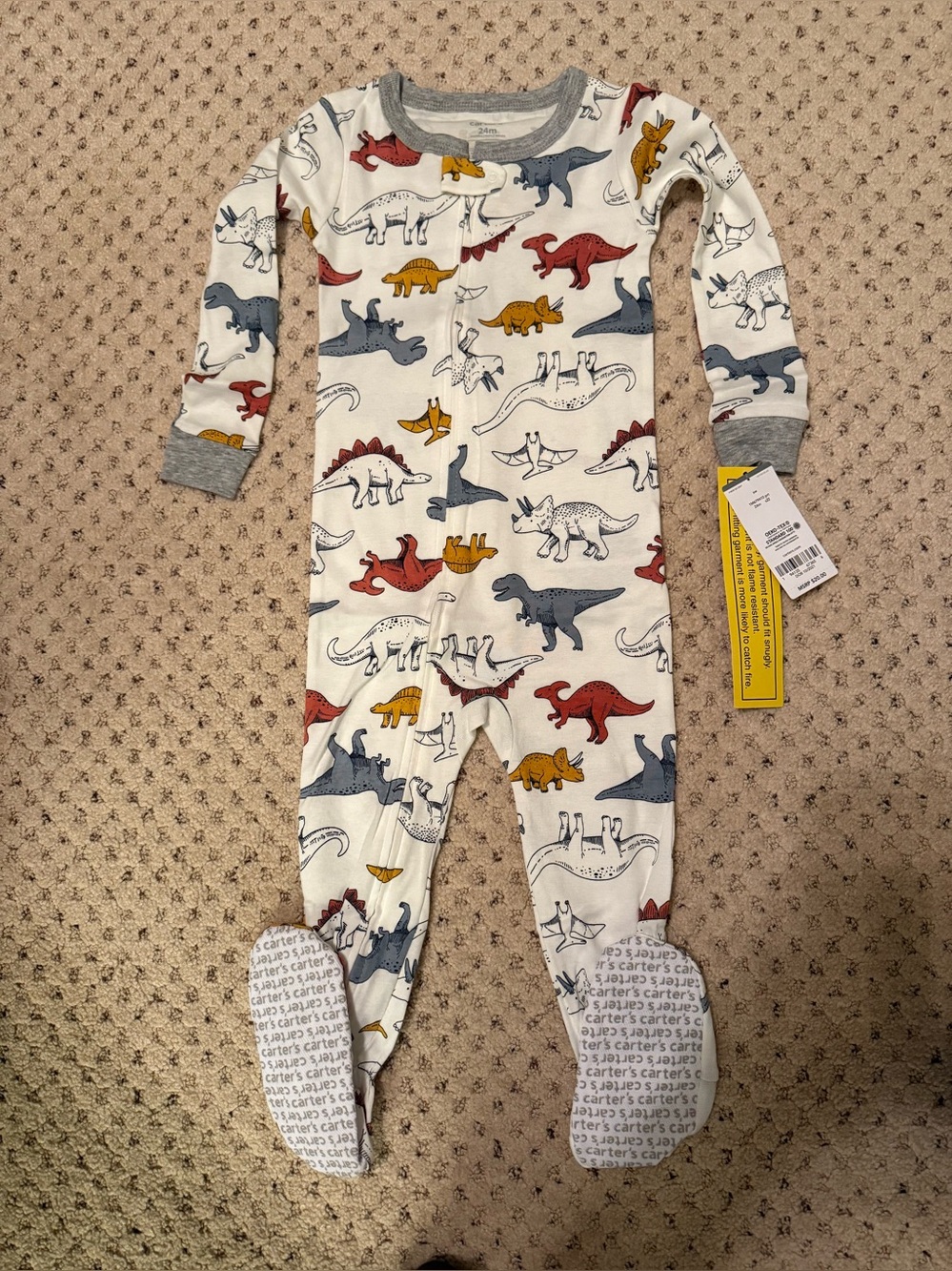 Carter's Cream Footed One-Piece with Multicolor Dinosaur Print
